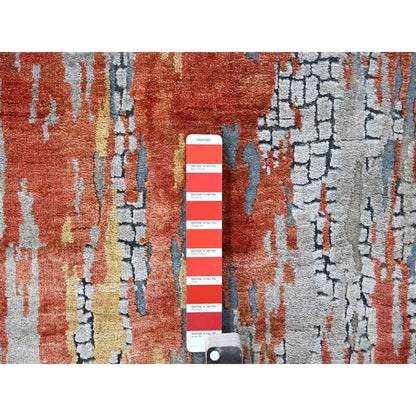 Modern and Contemporary Wool & Silk Hand Knotted Rug Orange No Border 2.5X25.8 -O010064