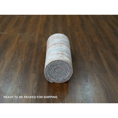 Modern and Contemporary Wool & Silk Hand Knotted Rug Orange No Border 2.5X25.8 -O010064