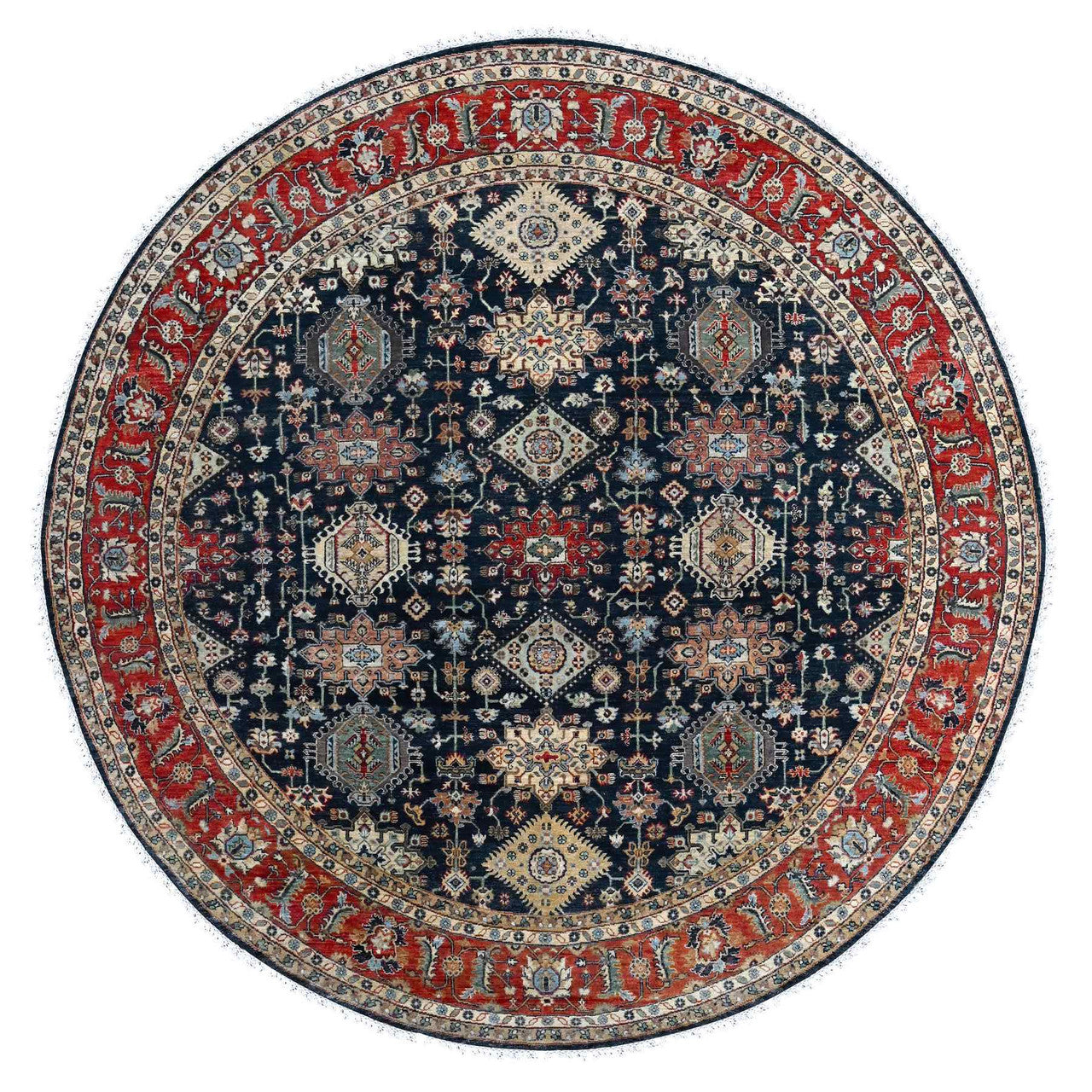 Black 10'0" x 10'0" Heriz Hand knotted Wool Rug -O010065