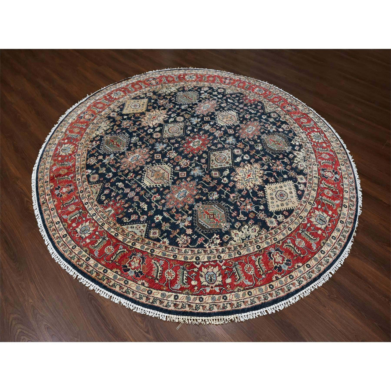 Black 10'0" x 10'0" Heriz Hand knotted Wool Rug -O010065