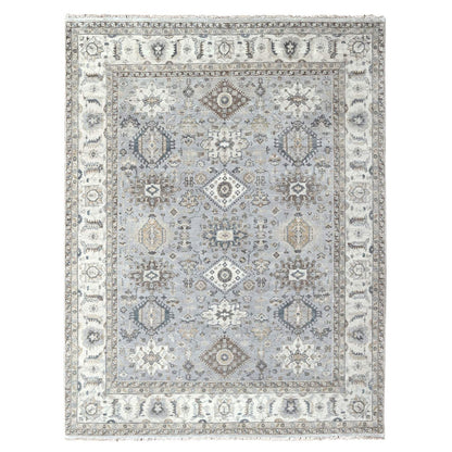 Heriz Wool Hand Knotted Rug Grey Ivory 7.11X10.1 -O010066