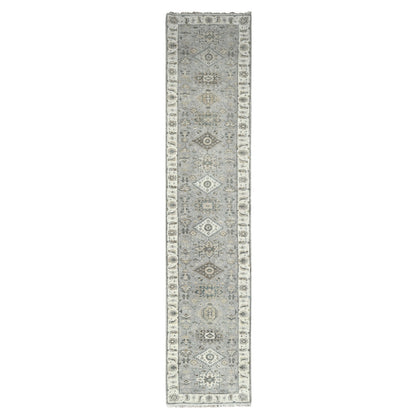 Heriz Wool Hand Knotted Rug Grey Ivory 2.9X14.0 -O010069