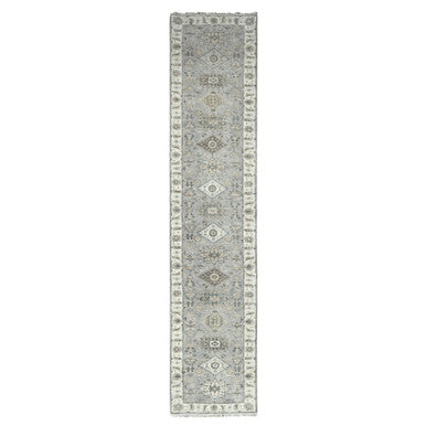 Heriz Wool Hand Knotted Rug Grey Ivory 2.9X14.0 -O010069