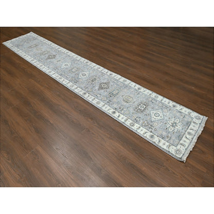 Heriz Wool Hand Knotted Rug Grey Ivory 2.9X14.0 -O010069