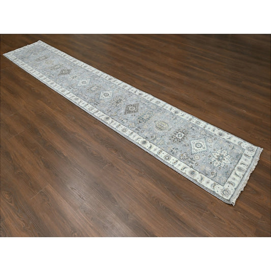 Heriz Wool Hand Knotted Rug Grey Ivory 2.9X14.0 -O010069