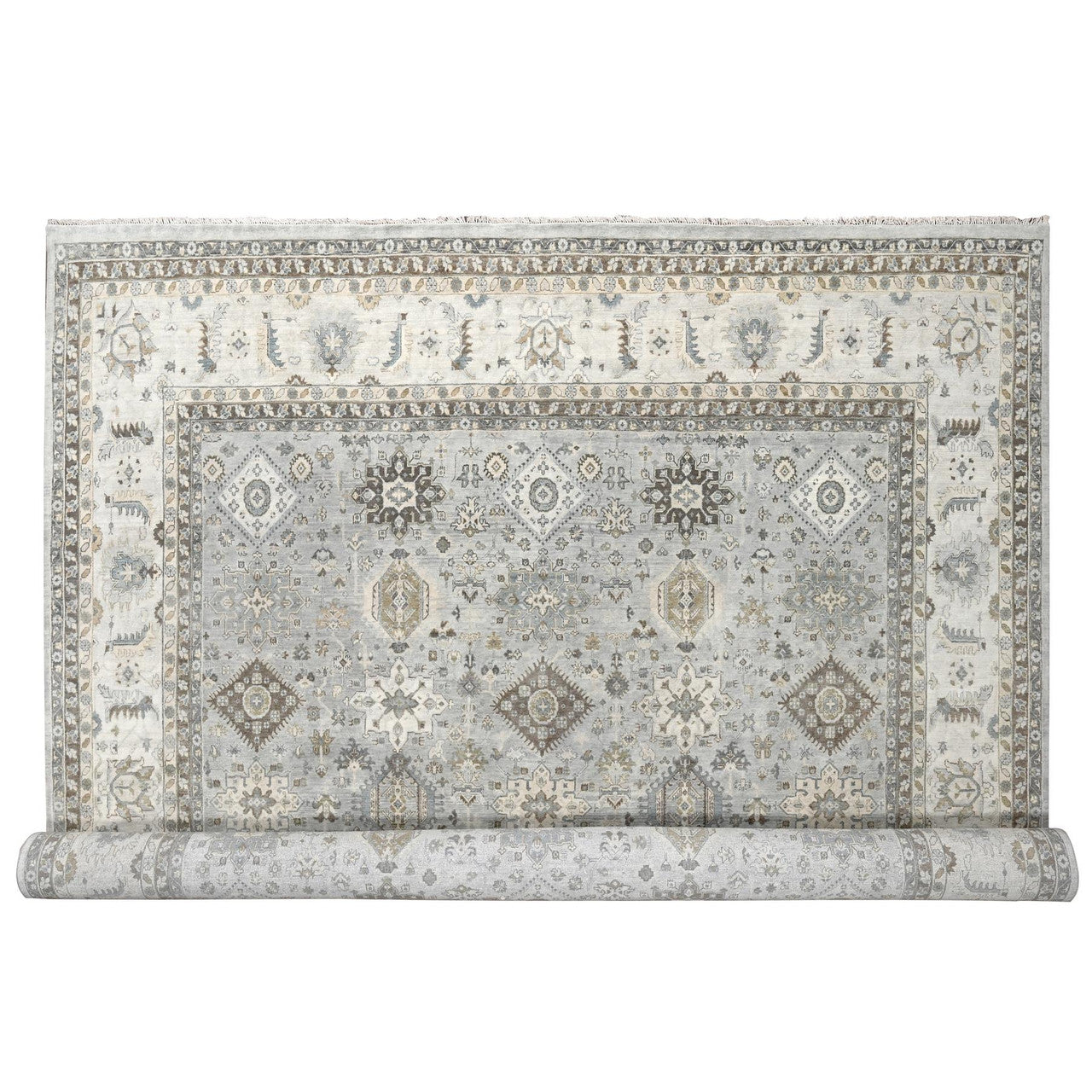 Gray 14'0" x 17'9" Heriz Hand knotted Wool Rug - Sku: O010070