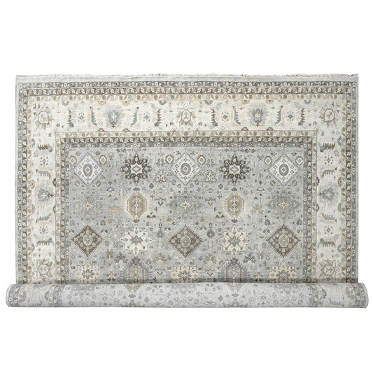 Heriz Wool Hand Knotted Rug Grey Ivory 14.0X17.9 -O010070