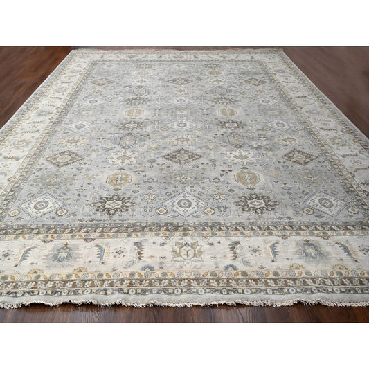 Heriz Wool Hand Knotted Rug Grey Ivory 14.0X17.9 -O010070