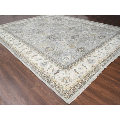Heriz Wool Hand Knotted Rug Grey Ivory 14.0X17.9 -O010070