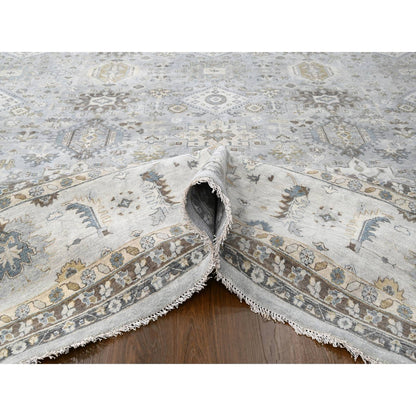 Heriz Wool Hand Knotted Rug Grey Ivory 14.0X17.9 -O010070