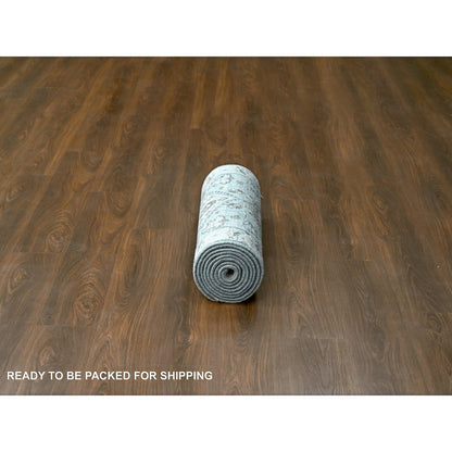 Heriz Wool Hand Knotted Rug Grey Ivory 2.6X11.8 -O010071