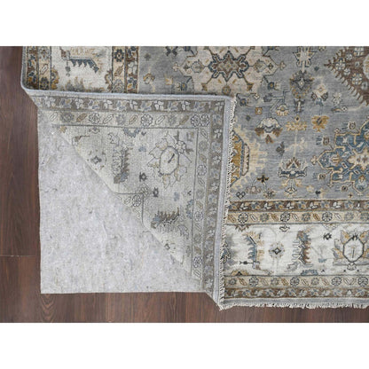 Heriz Wool Hand Knotted Rug Grey Ivory 9.10X13.8 -O010072