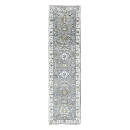 Heriz Wool Hand Knotted Rug Grey Ivory 2.7X9.9 -O010073