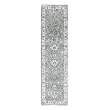 Heriz Wool Hand Knotted Rug Grey Ivory 2.7X9.9 -O010073