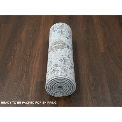 Heriz Wool Hand Knotted Rug Grey Ivory 2.7X9.9 -O010073