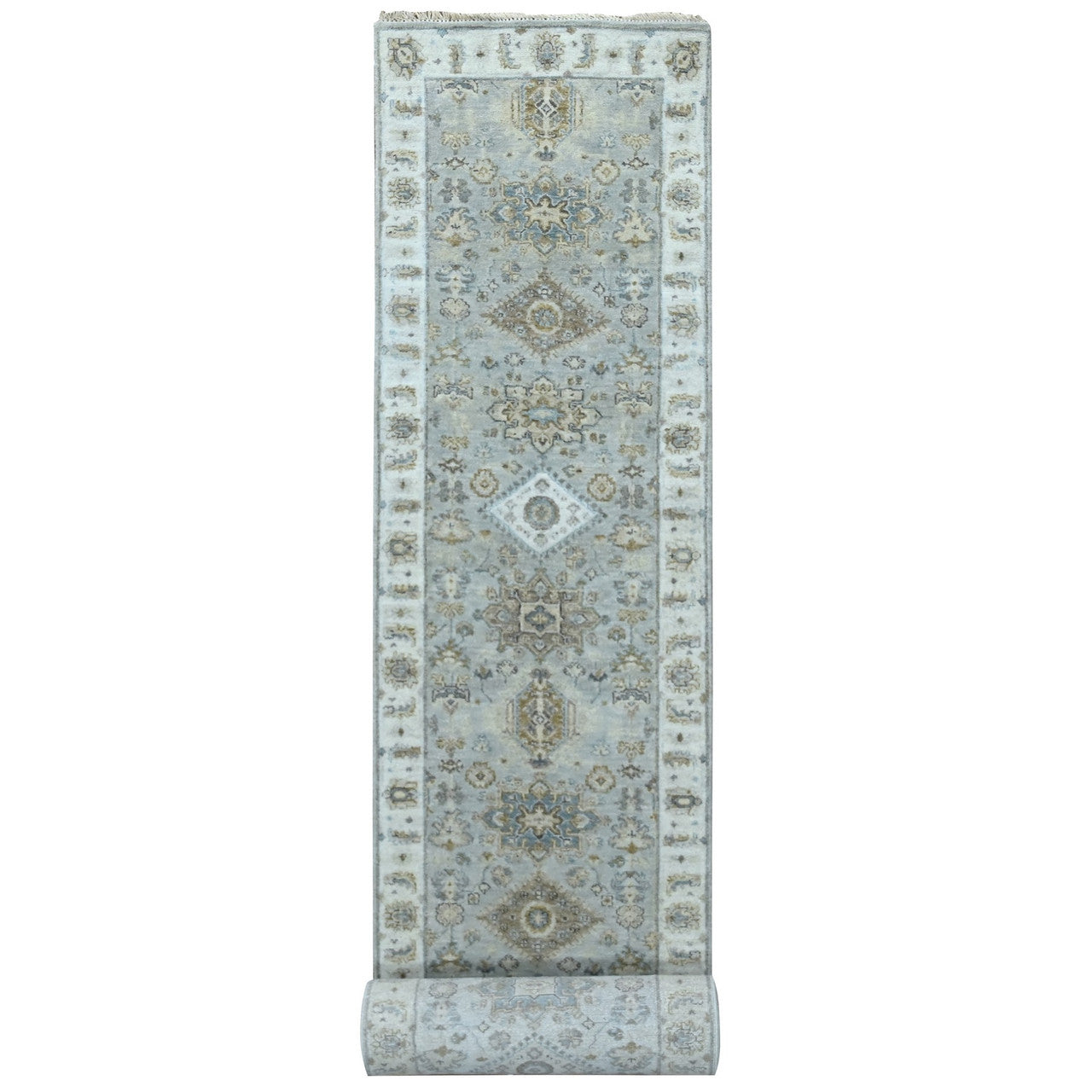 Gray 2'6" x 18'0" Heriz Hand knotted Wool Rug - Sku: O010075