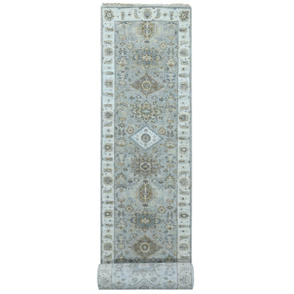 Heriz Wool Hand Knotted Rug Grey Ivory 2.6X18.0 -O010075