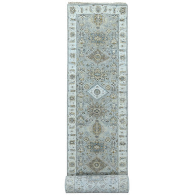 Heriz Wool Hand Knotted Rug Grey Ivory 2.6X18.0 -O010075