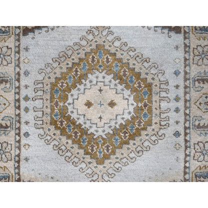 Tribal & Geometric Wool Hand Knotted Rug Grey Ivory 2.9X21.9 -O010077