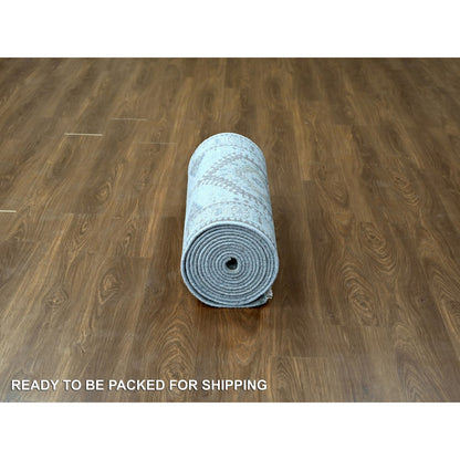 Tribal & Geometric Wool Hand Knotted Rug Grey Ivory 2.9X21.9 -O010077