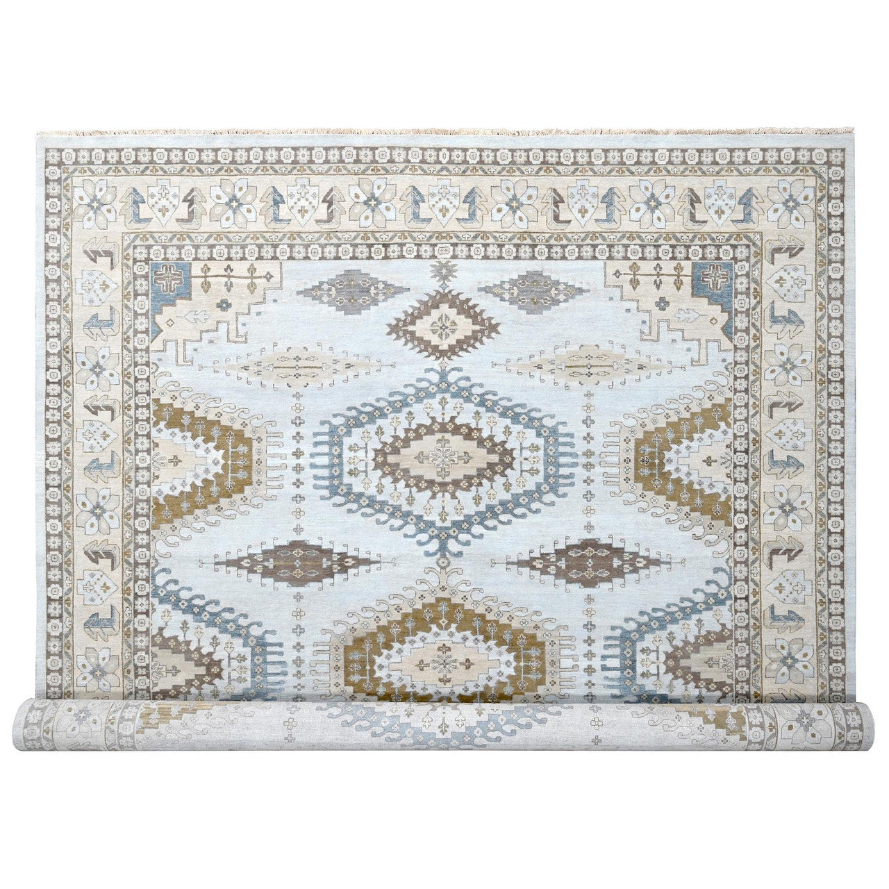 Gray 12'0" x 14'8" Tribal & Geometric Hand knotted Wool Rug - Sku: O010078