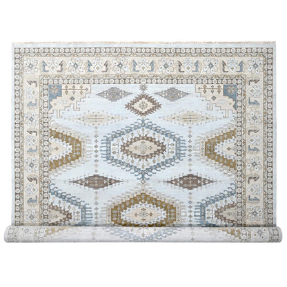 Tribal & Geometric Wool Hand Knotted Rug Grey Ivory 12.0X14.8 -O010078