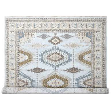 Tribal & Geometric Wool Hand Knotted Rug Grey Ivory 12.0X14.8 -O010078
