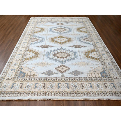 Tribal & Geometric Wool Hand Knotted Rug Grey Ivory 12.0X14.8 -O010078