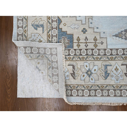 Tribal & Geometric Wool Hand Knotted Rug Grey Ivory 12.0X14.8 -O010078