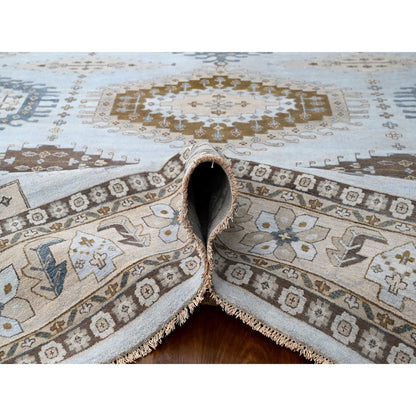 Tribal & Geometric Wool Hand Knotted Rug Grey Ivory 12.0X14.8 -O010078