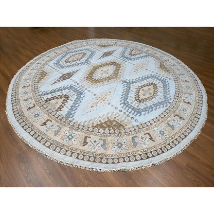 Tribal & Geometric Wool Hand Knotted Rug Grey Ivory 13.8X13.10 -O010079