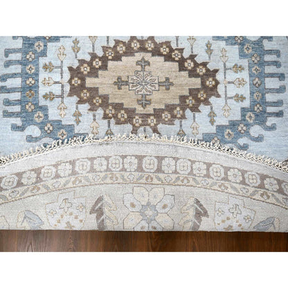 Tribal & Geometric Wool Hand Knotted Rug Grey Ivory 13.8X13.10 -O010079