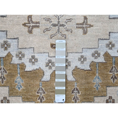 Tribal & Geometric Wool Hand Knotted Rug Grey Ivory 13.8X13.10 -O010079