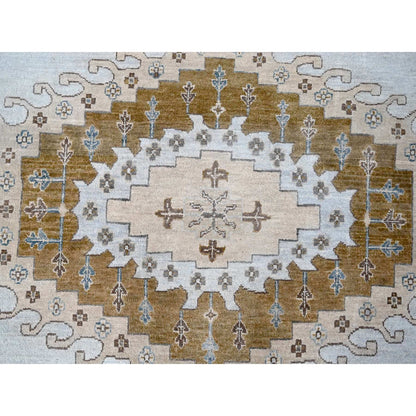 Tribal & Geometric Wool Hand Knotted Rug Grey Ivory 13.8X13.10 -O010079