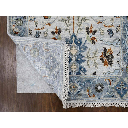 Oushak And Peshawar Wool Hand Knotted Rug Ivory Blueish Gray 2.7X5.9 -O010081