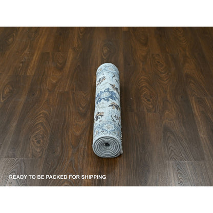 Oushak And Peshawar Wool Hand Knotted Rug Ivory Blueish Gray 2.7X5.9 -O010081