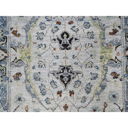 Oushak And Peshawar Wool Hand Knotted Rug Ivory Blueish Gray 2.6X5.9 -O010082