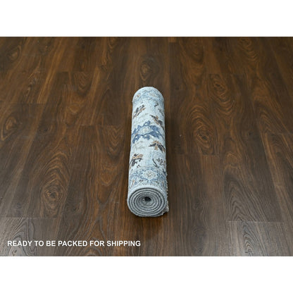 Oushak And Peshawar Wool Hand Knotted Rug Ivory Blueish Gray 2.6X5.9 -O010082