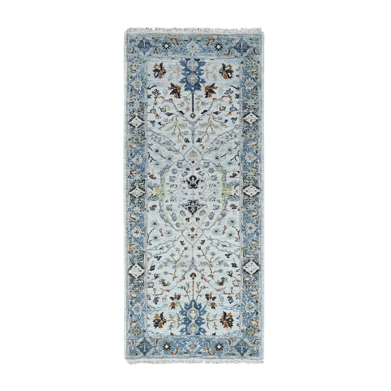 Ivory 2'5" x 5'10" Oushak And Peshawar Blueish Hand knotted Wool Rug - Sku: O010084