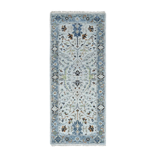 Oushak And Peshawar Wool Hand Knotted Rug Ivory Blueish Gray 2.5X5.10 -O010084