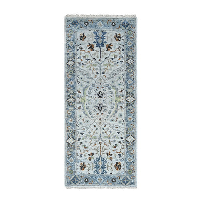 Oushak And Peshawar Wool Hand Knotted Rug Ivory Blueish Gray 2.5X5.10 -O010085