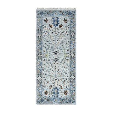 Oushak And Peshawar Wool Hand Knotted Rug Ivory Blueish Gray 2.5X5.10 -O010085