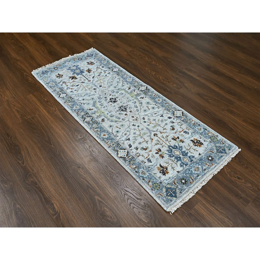 Oushak And Peshawar Wool Hand Knotted Rug Ivory Blueish Gray 2.5X5.10 -O010085