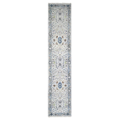Oushak And Peshawar Wool Hand Knotted Rug Ivory Blueish Gray 2.6X11.9 -O010086