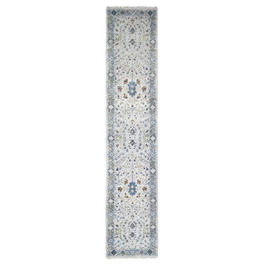 Oushak And Peshawar Wool Hand Knotted Rug Ivory Blueish Gray 2.6X11.9 -O010086