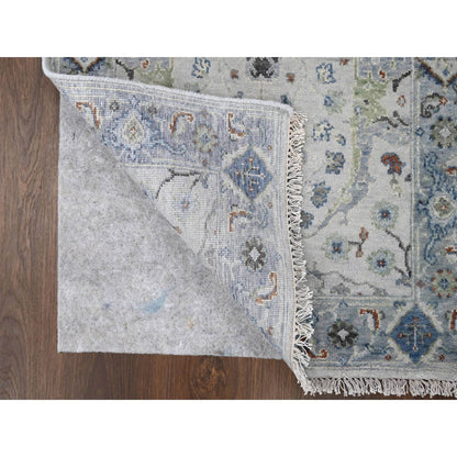 Oushak And Peshawar Wool Hand Knotted Rug Ivory Blueish Gray 2.6X11.9 -O010086