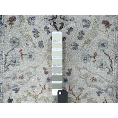 Oushak And Peshawar Wool Hand Knotted Rug Ivory Blueish Gray 2.6X11.9 -O010086