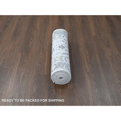 Oushak And Peshawar Wool Hand Knotted Rug Ivory Blueish Gray 2.6X11.9 -O010086