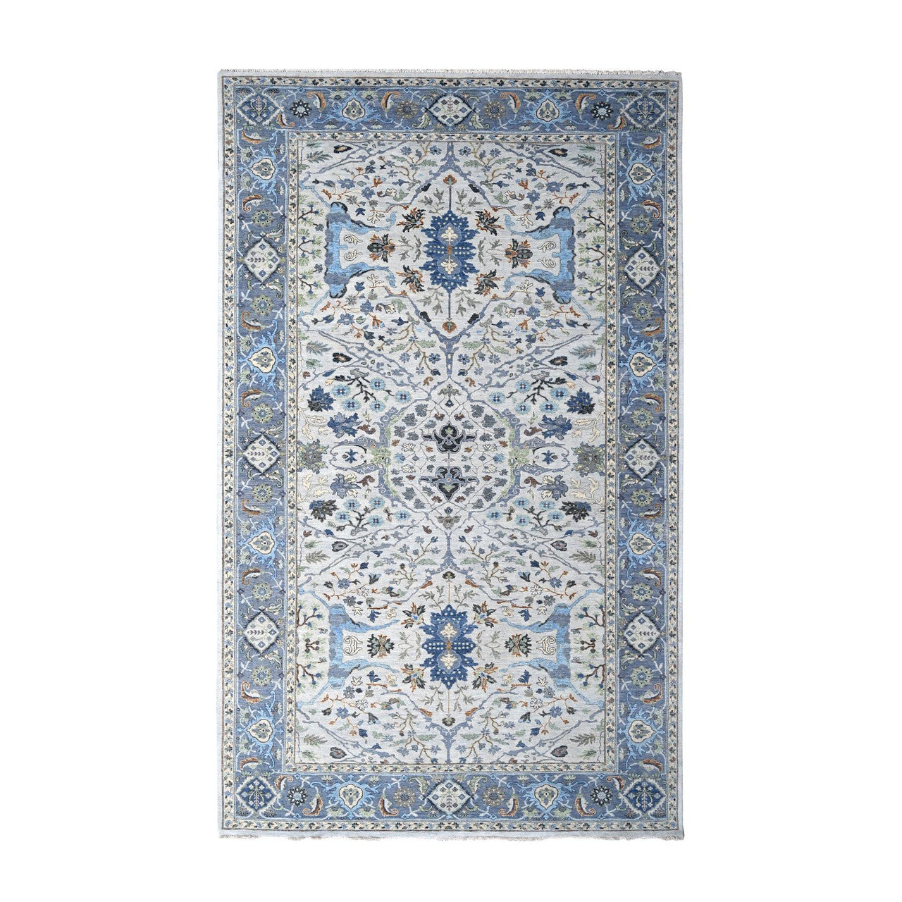 Ivory 8'0" x 13'9" Oushak And Peshawar Blueish Hand knotted Wool Rug - Sku: O010087