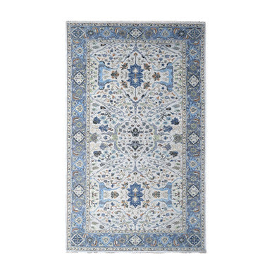 Oushak And Peshawar Wool Hand Knotted Rug Ivory Blueish Gray 8.0X13.9 -O010087